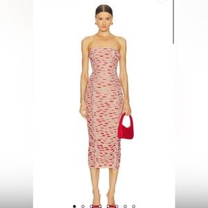 AFRM Strapless Pink and Red Almond Kiss Dress